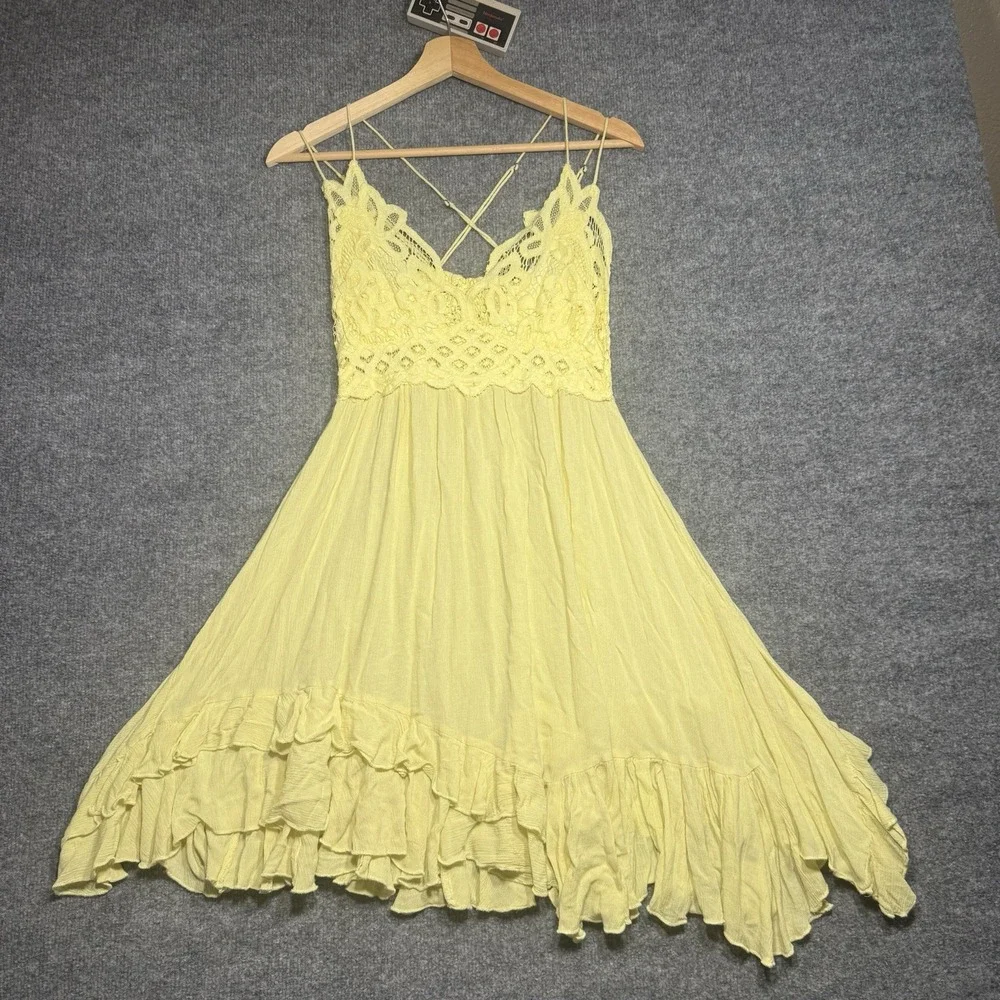 Free People FP One Adella Slip Mini Dress Daffodil Color Size VG(xs)